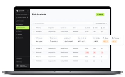 Visualisation des stocks sur la plateforme Spacefill
